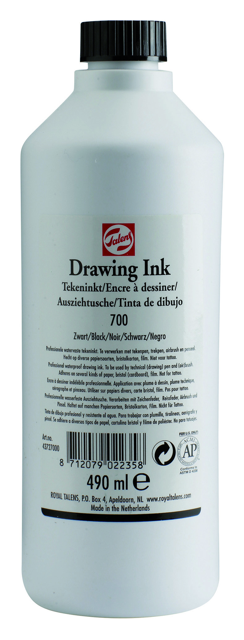 Talens Drawing Ink Bottle 490 ml Black