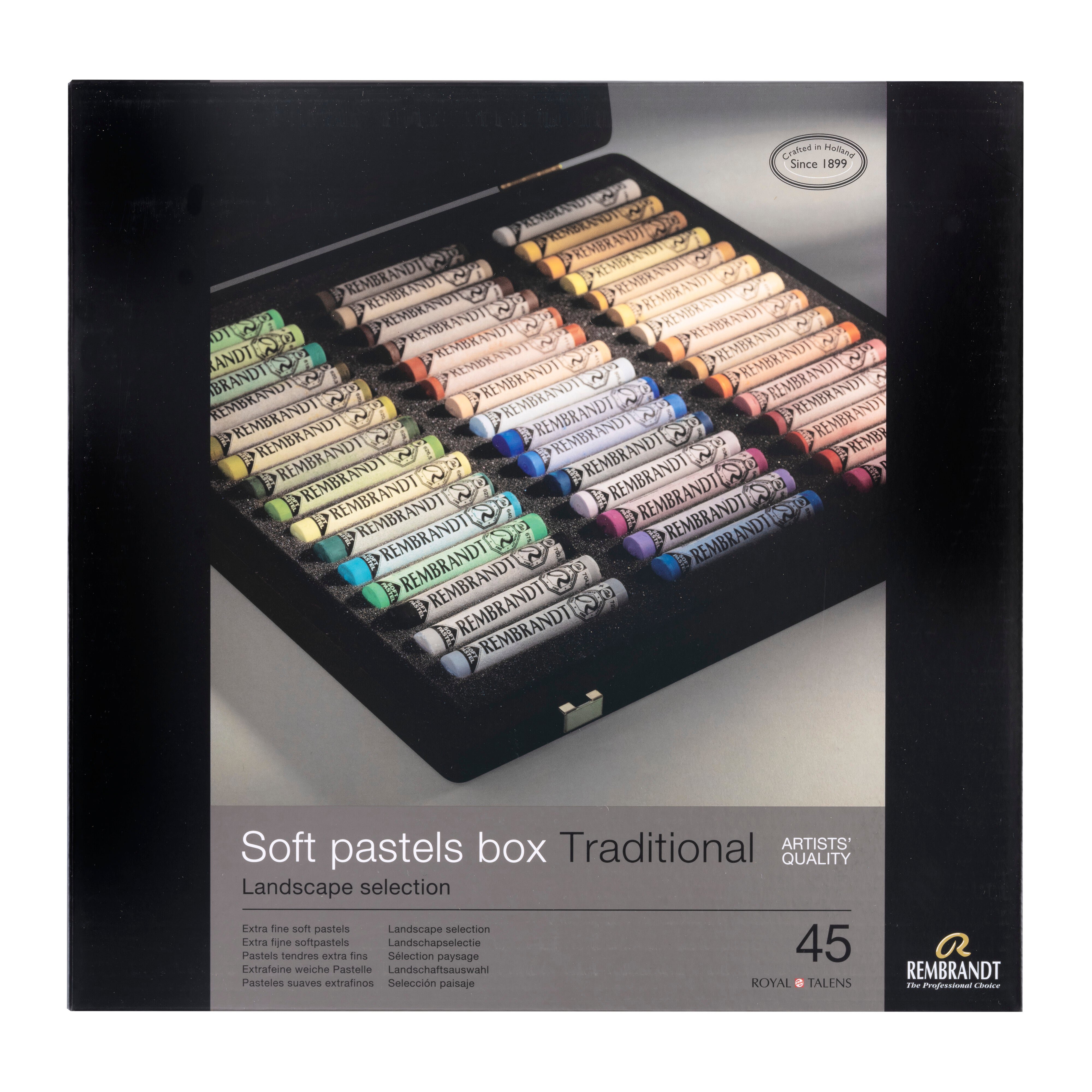 Rembrandt Soft Pastel Wooden Box Set Traditional Landscape Selection 45 Whole Pastels