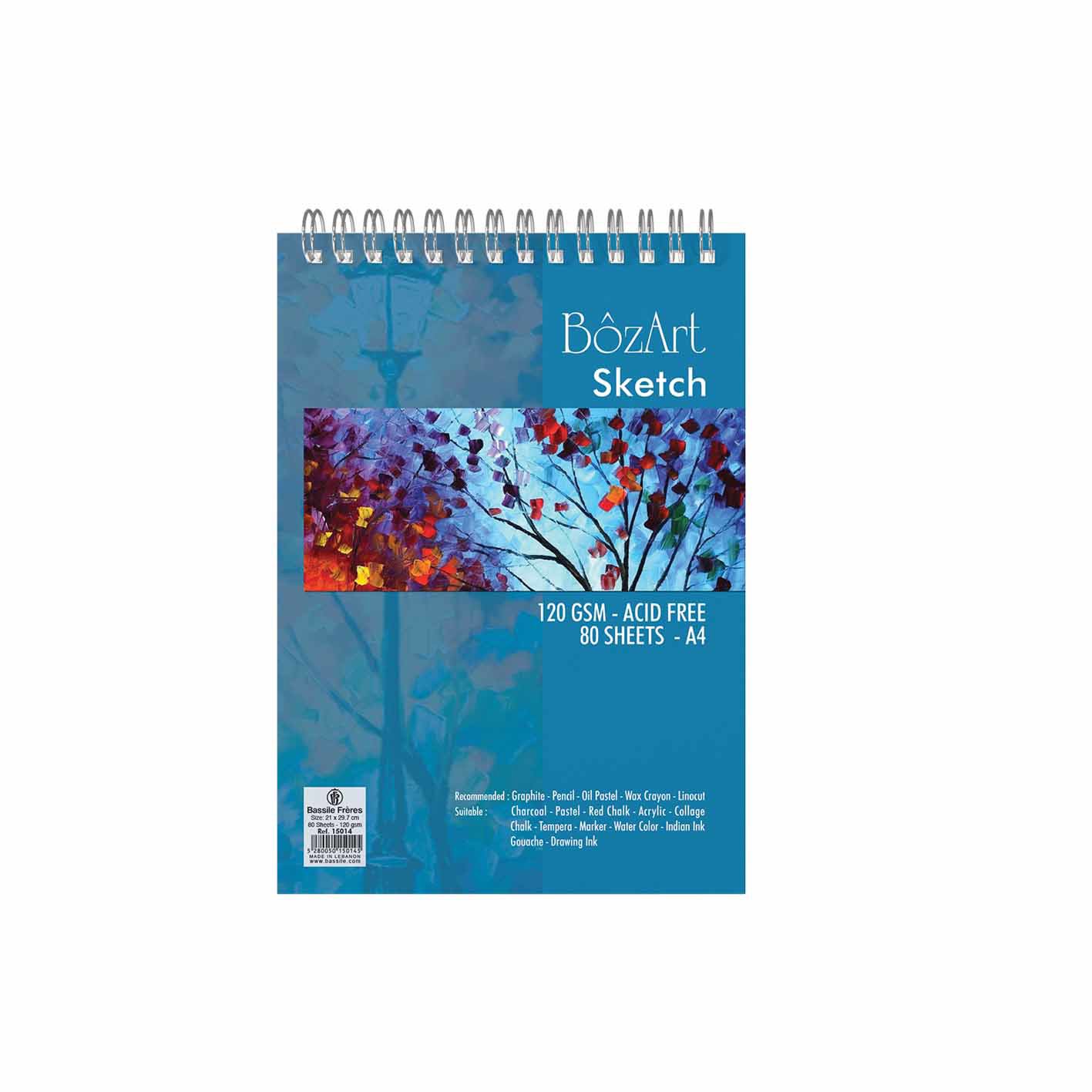 BOZART Sketch Book Spiral White Paper 80 Sheets A4 120g