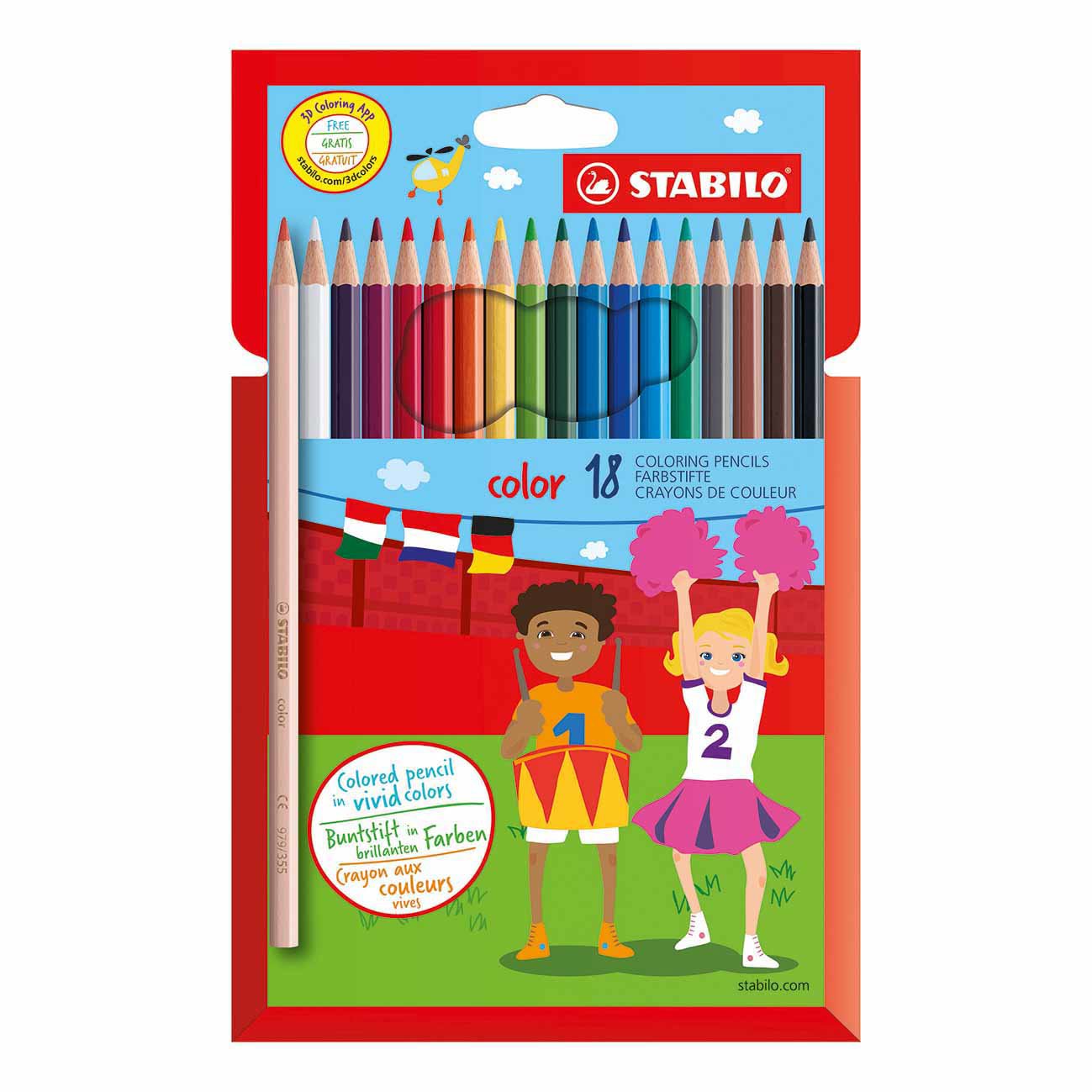 Coloring pencils 18 colors in cardboard