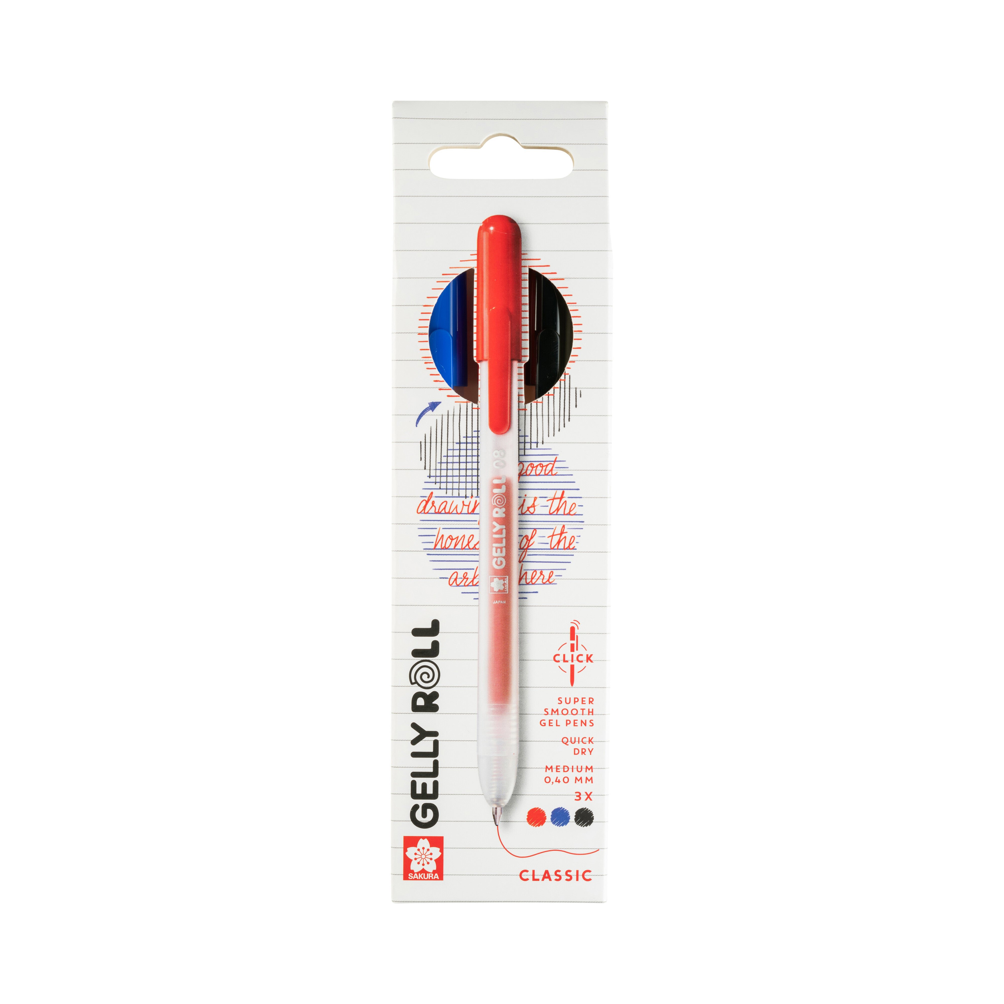 Sakura Gelly Roll Classic Retractable Gel Pens, 3-Pack Red-Blue-Black 1 Set