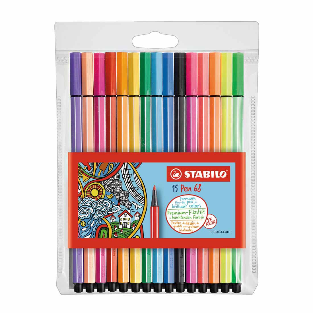 Stabilo Pen 68 Wallet 10 + 5 Neon Pens