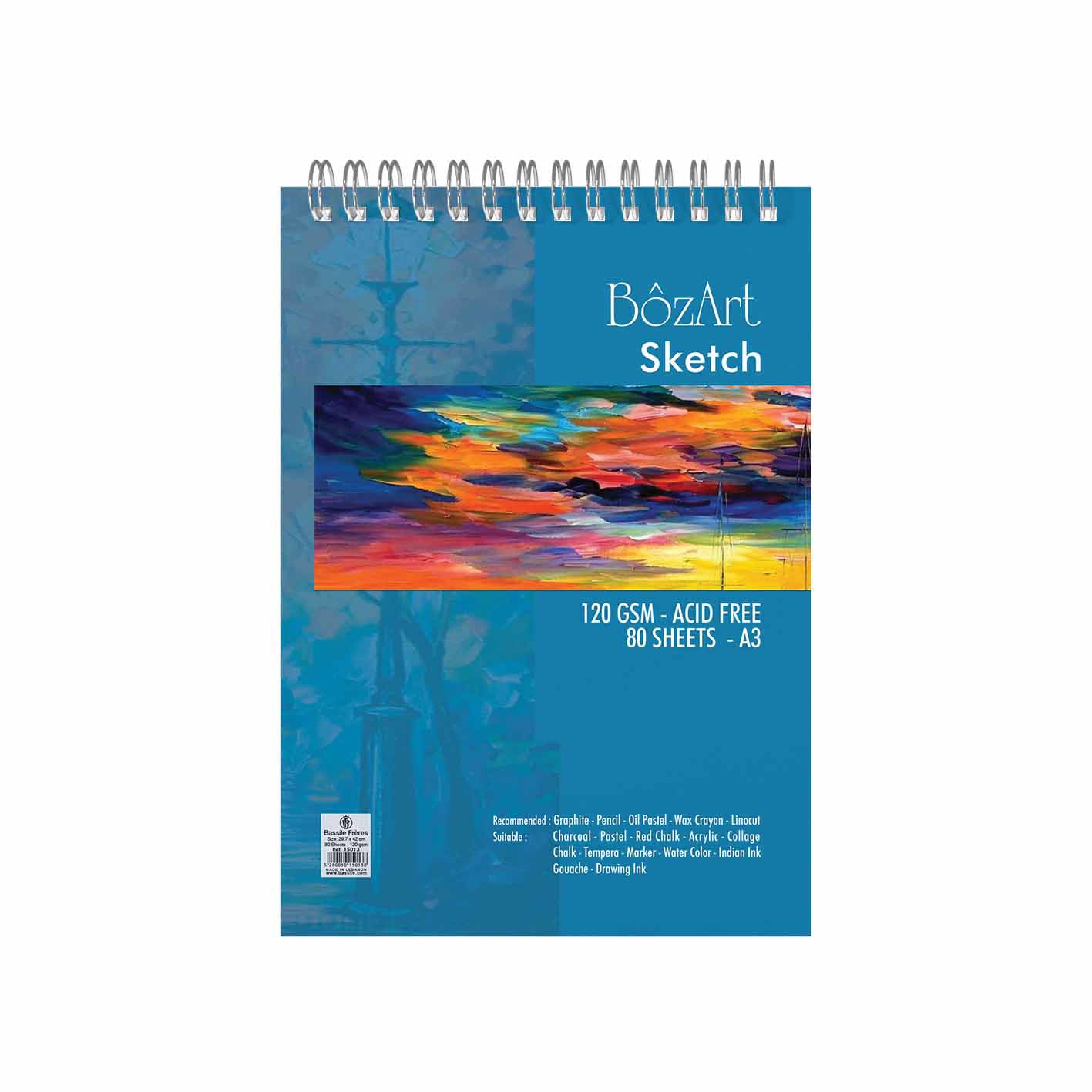 BOZART Sketch Book Spiraled White Paper 80 Sheets A3 120g