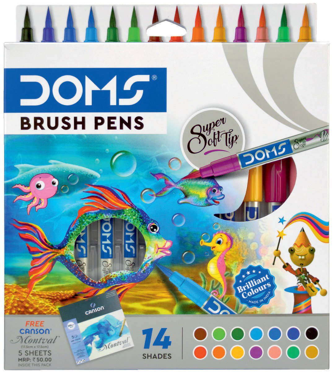 DOMS Brush Pen 14 colors in display