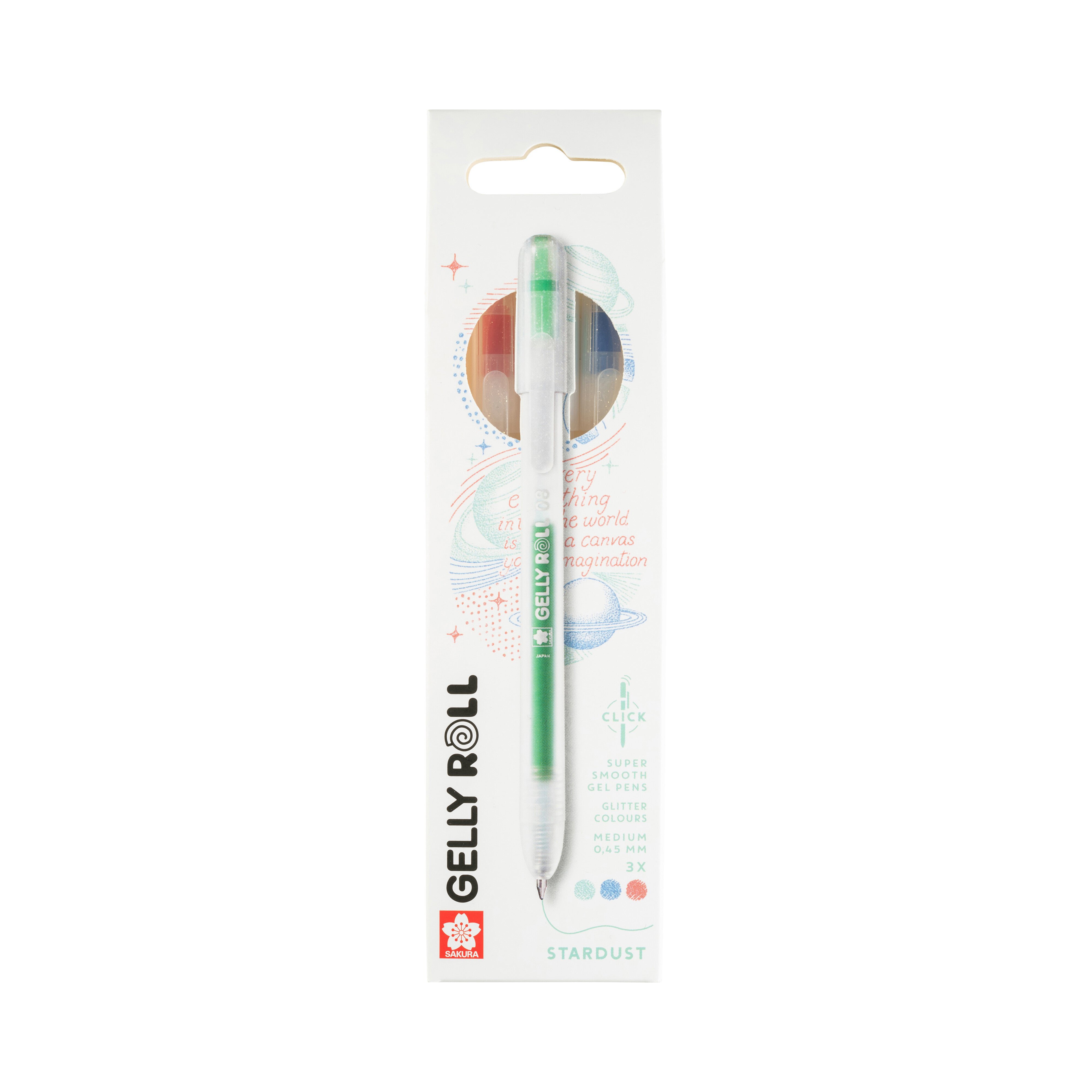 Sakura Gelly Roll Stardust Retractable Glitter Gel Pens, 3-Pack Red-Blue-Green 1 Set