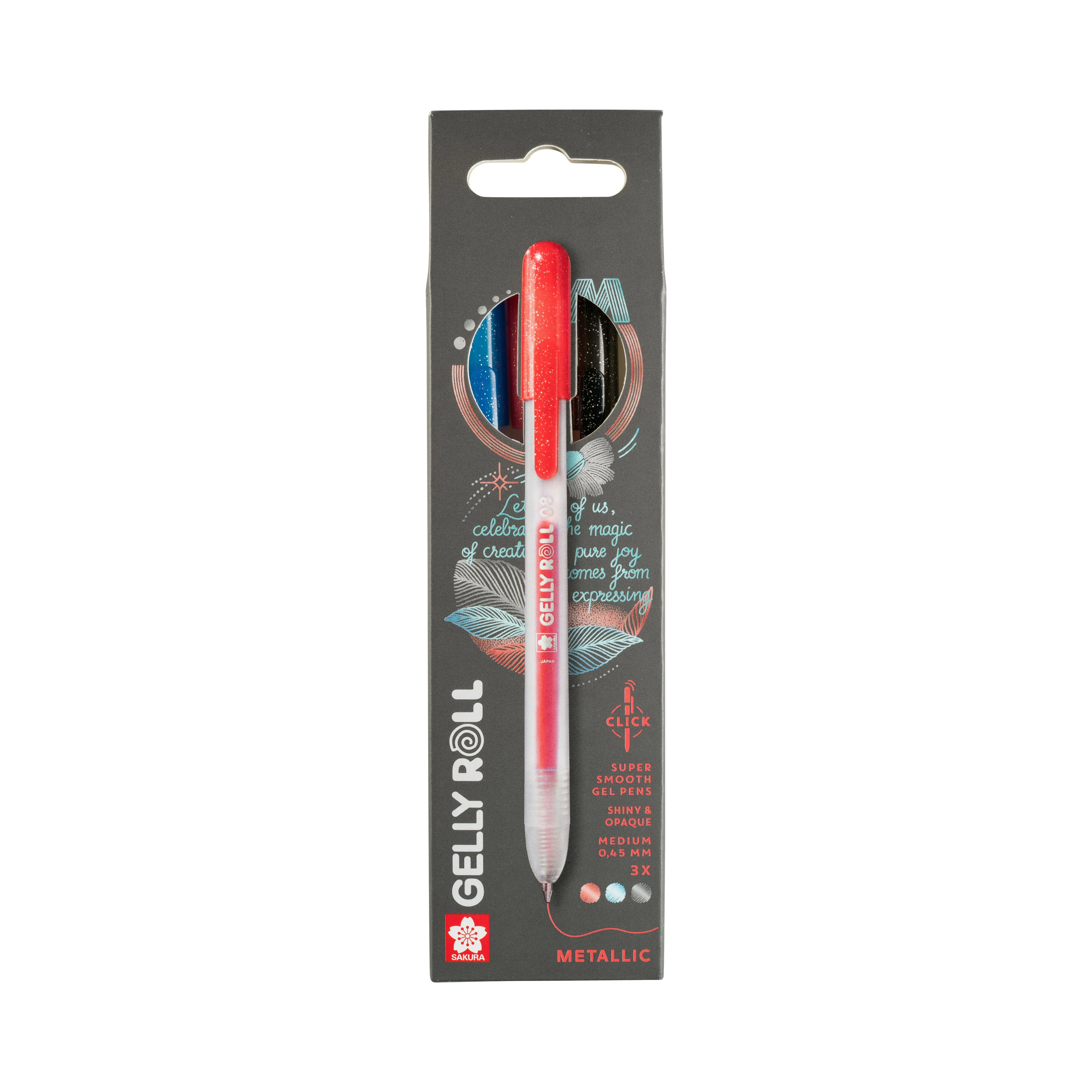 Sakura Gelly Roll Metallic Retractable Gel Pens, 3-Pack Red-Blue-Black 1 Set