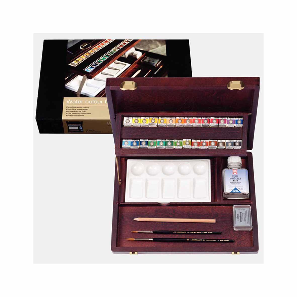 Rembrandt Watercolour Professional Wooden Box Set 28 Half Pans + Accessories