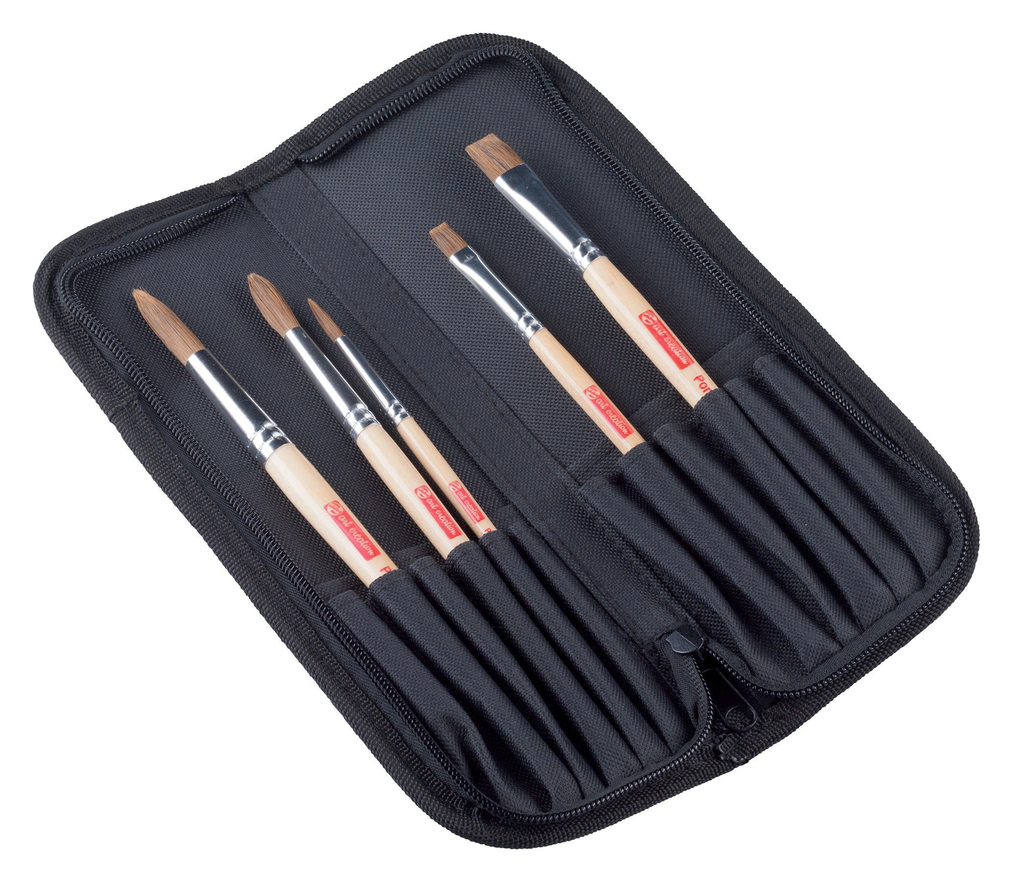 Talens Art Creation Watercolour Pony/Polyester Brush Set 5 Brushes + Organiser