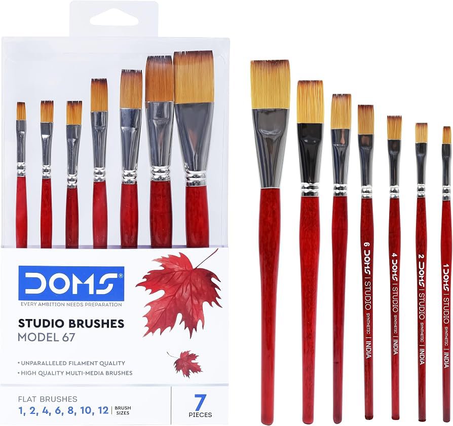 DOMS Studio Brushes Flat 7Pcs (1,2,4,6,8,10,12)