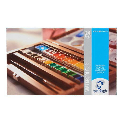 Van Gogh Watercolour Wooden Box Set – 24 Half Pans + Accessories