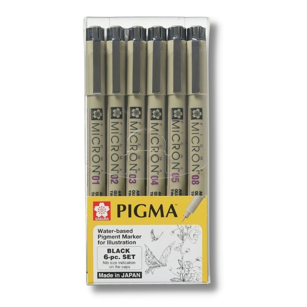 Sakura Pigma Micron Fineliner Set 6 Pens