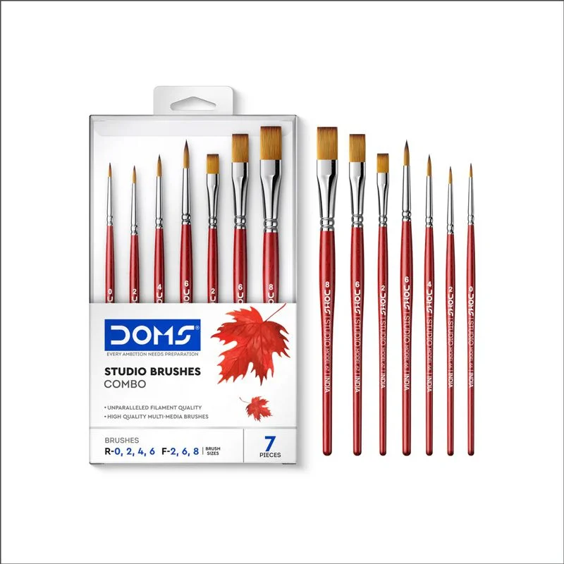 DOMS Studio Brushes Combo Round & Flat 7Pcs
