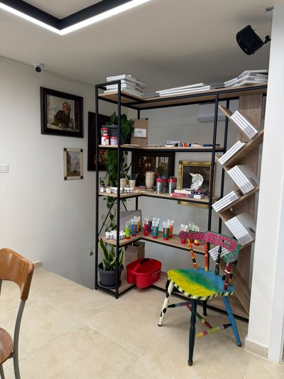 Studio supplies and shelves
